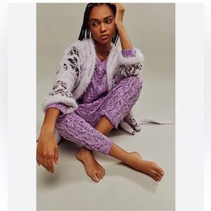 Free People Knit Under The Mistletoe Joggers Only Size S Purple Combo